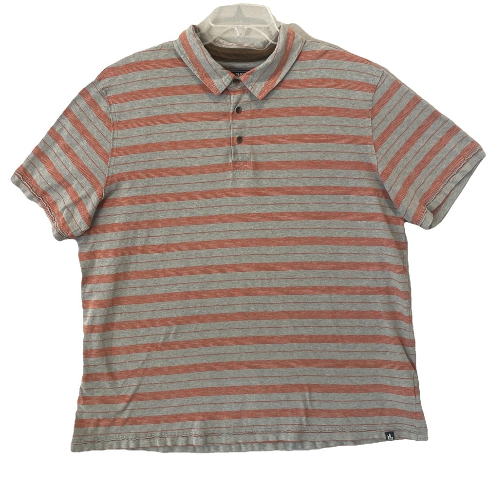 The North Face Polo Shirt Mens XXL Orange/Gray Striped Soft Knot Outdoor‎ Casual